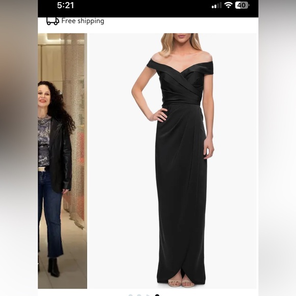 La Femme Surplice Off the Shoulder Column Gown - Picture 3 of 8